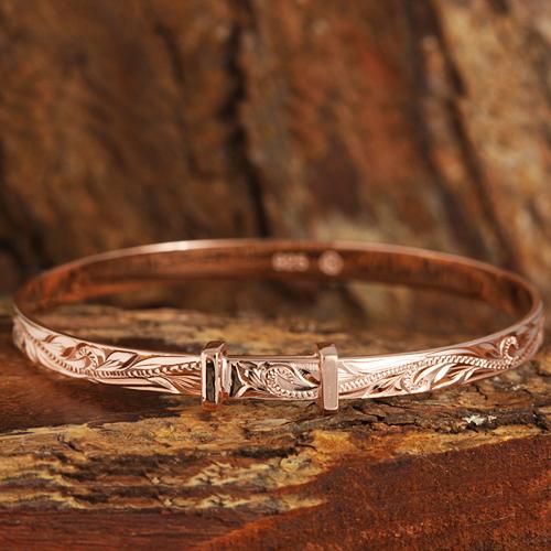 Pink Gold Plated Sterling Silver Handcrafted Scroll Baby Bangle