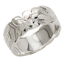 Sterling Silver Custom-Made Plumeria King Scroll Raise Letter Cut Out Edge Ring (Heavy 1.75)
