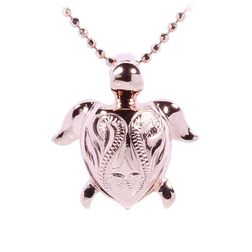 Small Hand-made Scroll Turtle Pendant Stering Silver Pink Gold Plated - Hanalei Jeweler