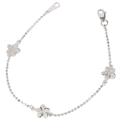 14K White Gold Bead Chain Hawaiian Plumeria Bracelet – Hanalei Jeweler