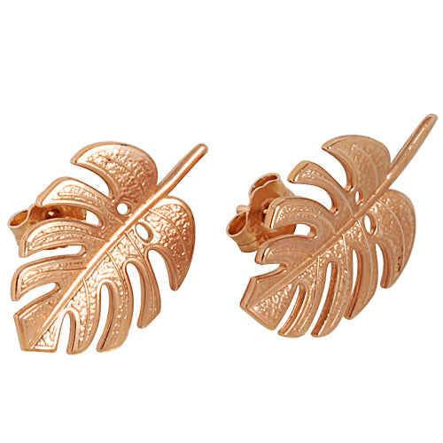 Monstera Leaf Earrings 14k Pink Gold - Hanalei Jeweler