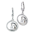 14K White Gold Wave in Circle Earring CZ inlay Lever Back