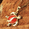 Yellow Gold Red Coral Inlaid Honu(Hawaiian Turtle) Style Pendant - Hanalei Jeweler