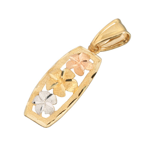 14K Tri-Color Gold Three Plumeria Vertical Pendant(S) - Hanalei Jeweler