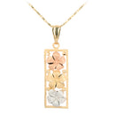14K Tri-Color Gold Three Plumeria Vertical Pendant - Hanalei Jeweler