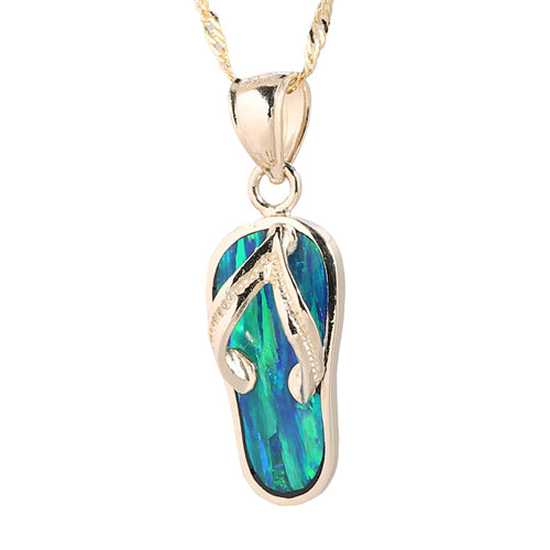 Yellow Gold Opal Inlaid Slipper(Flip Flop) Pendant(Chain Sold Separately) - Hanalei Jeweler