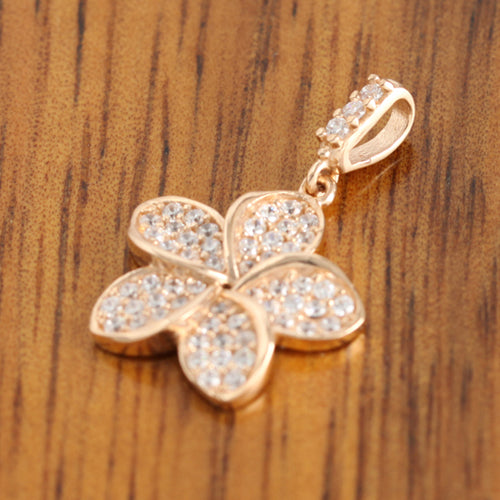 14K Pink Gold Plumeria Pendant with Pave Clear CZ Set - Hanalei Jeweler