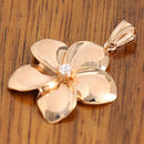 14K Pink Gold Plumeria Pendant with Clear CZ(XS, S, M, L) - Hanalei Jeweler