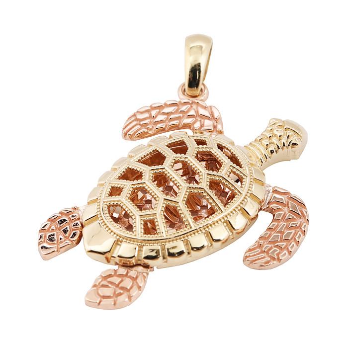 14K Gold Hawaiian Jewelry Turtle Pendant(Chain Sold Separately) - Hanalei Jeweler