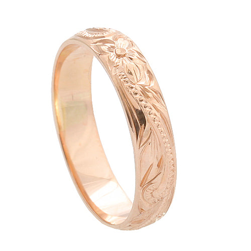 Hawaiian Jewelry 14K Pink Gold 4mm King Scrolling Ring - Hanalei Jeweler