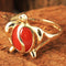 14K Yellow Gold Honu Style with Red Coral Inlaid Hawaiian Ring - Hanalei Jeweler
