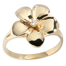 14K Yellow Gold Plumeria Ring with CZ Sandblast Polish Edge 15mm - Hanalei Jeweler