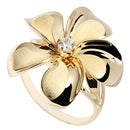 14K Yellow Gold Plumeria Ring with CZ Sandblast Polish Edge 23mm - Hanalei Jeweler