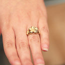 14K Yellow Gold Three Plumeria Ring Sandblast Polish Edge - Hanalei Jeweler