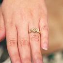 14K Yellow Gold Triple Plumeria Ring with CZ Sandblast Polish Edge 6-8-6 - Hanalei Jeweler