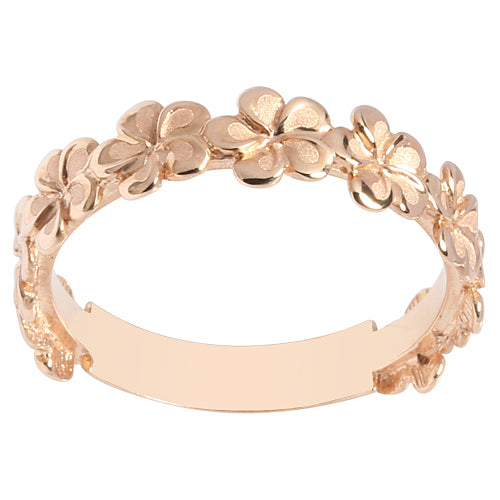 14K Rose Gold Plumeria Lei Ring with High Polish Edge 5mm - Hanalei Jeweler