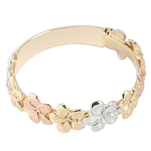 14K Gold tri-color Plumeria Lei Ring 5mm - Hanalei Jeweler