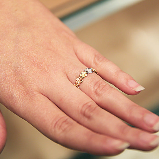 14K Gold tri-color Plumeria Lei Ring 5mm - Hanalei Jeweler