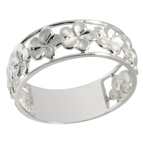 14K White Gold See Through Plumeria Lei Ring 7mm - Hanalei Jeweler