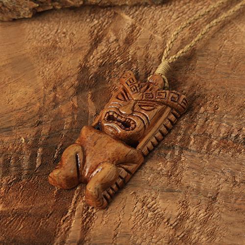 Koa Wood Tiki Pendant Necklace