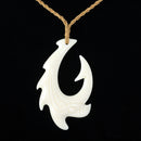 Cow Bone Handcrafted Fish Hook with scroll engraving Necklace - Hanalei Jeweler