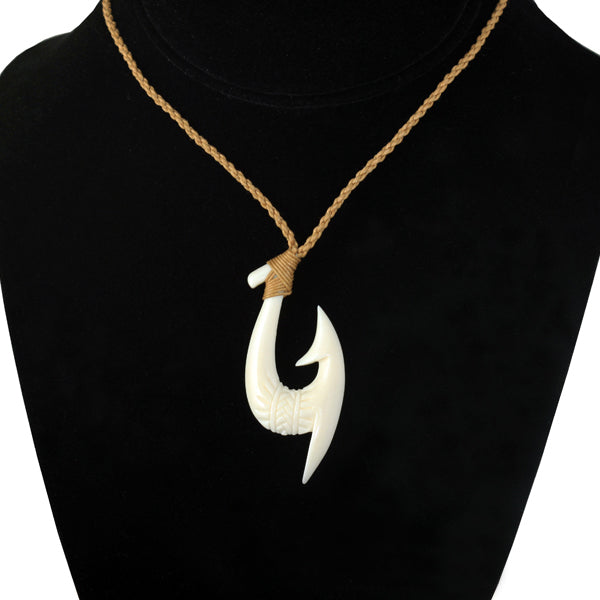 Cow Bone Handcrafted Fish Hook Necklace - Hanalei Jeweler