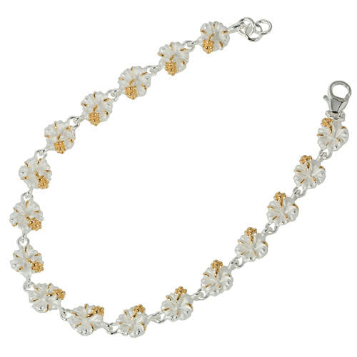 Sterling Silver Two Tone 6mm Hibiscus Bracelet - Hanalei Jeweler