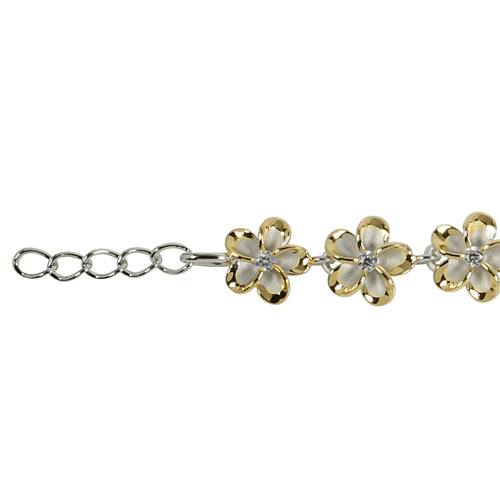 Sterling Silver 10mm Plumeria/cz Rhodium One Tone Bracelet - Hanalei Jeweler