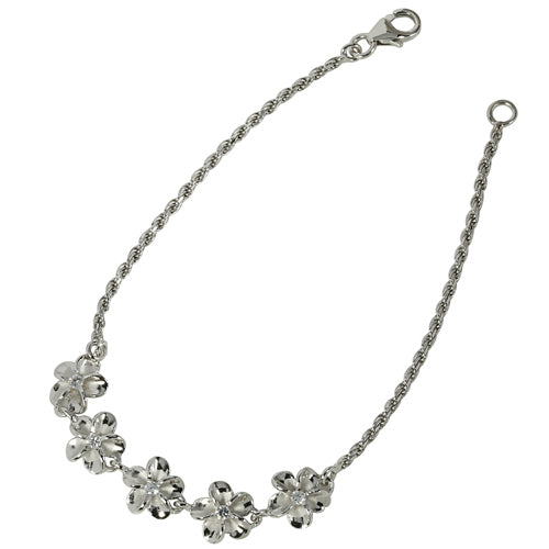 Sterling Silver Rhodium Plumeria Rope Chain Bracelet - Hanalei Jeweler