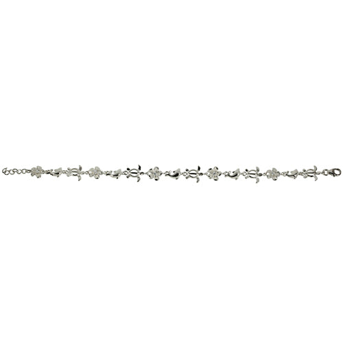 Sterling Silver Rhodium Plumeria Honu Dolphin Bracelet - Hanalei Jeweler