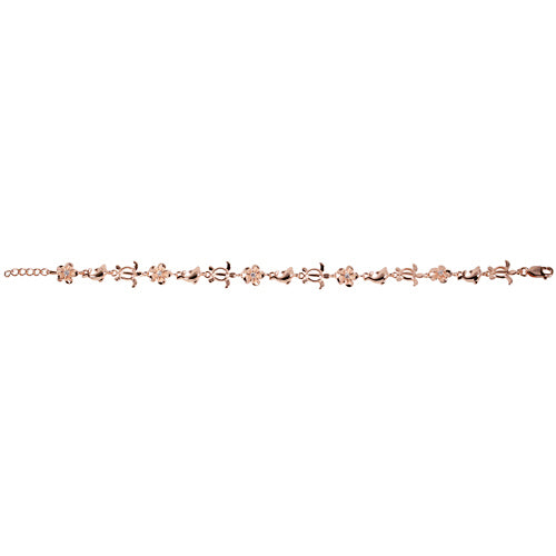 Sterling Silver Plumeria Honu Dolphin Bracelet Pink Gold Plated - Hanalei Jeweler