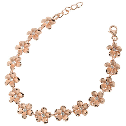 Sterling Silver 10mm Plumeria Bracelet Pink Gold Plated - Hanalei Jeweler