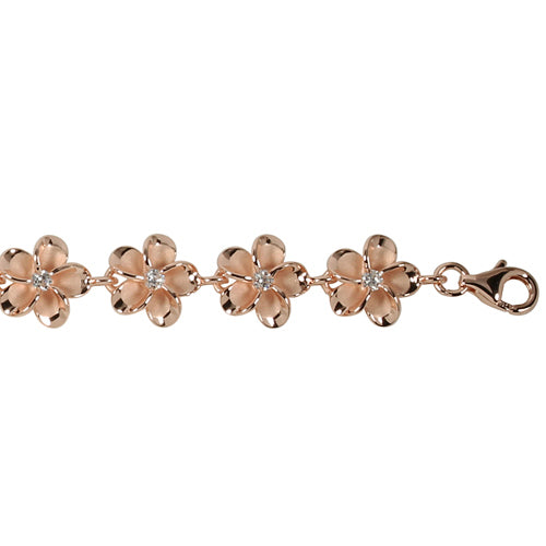Sterling Silver 10mm Plumeria Bracelet Pink Gold Plated - Hanalei Jeweler