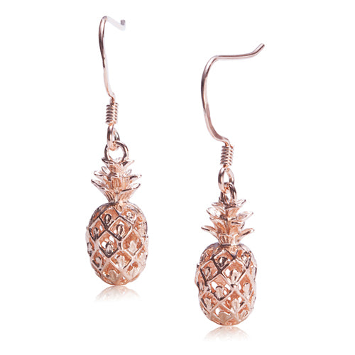 Pink Gold Plated Sterling Silver Small Pinapple Hook Earring - Hanalei Jeweler