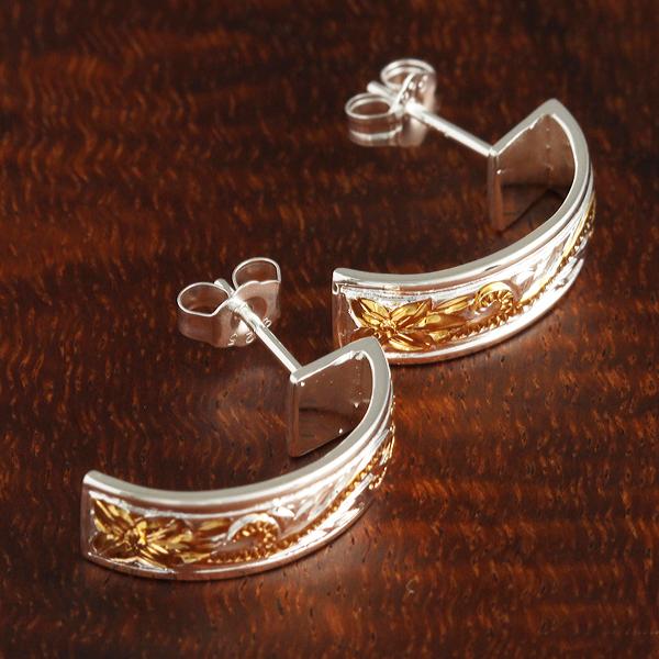 Scrolling Smooth Half Moon Earring 6mm Two Tone