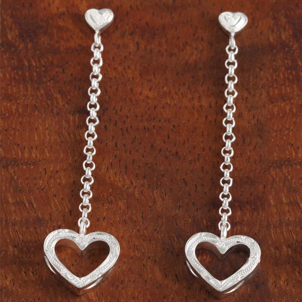 Heart-Chain-Heart Scrolling Earring One Tone