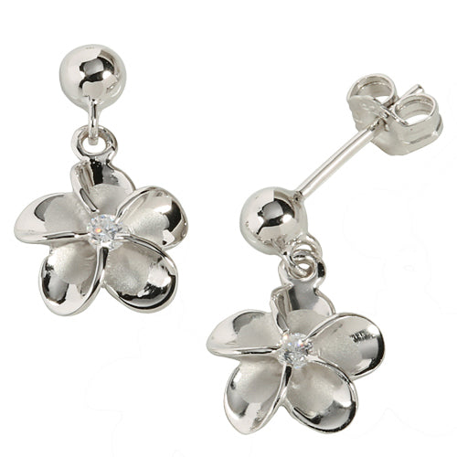 Sterling Silver Rhodium Bead Plumeria Stud Earring 10mm - Hanalei Jeweler