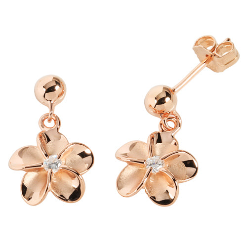 Pink Gold Plated Bead Plumeria Stud Earring 10mm - Hanalei Jeweler