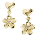 Yellow Gold Plated Sterling Silver Heart Plumeria Stud Earring 8mm - Hanalei Jeweler