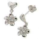 Sterling Silver Rhodium Heart Plumeria Stud Earring 8mm - Hanalei Jeweler