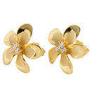 18mm Plumeria Yellow Gold Plated Three CZ Stud Earring - Hanalei Jeweler