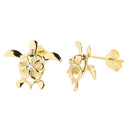 Yellow Gold Plated Sterling Silver 8mm Plumeriain Honu Stud Earring - Hanalei Jeweler