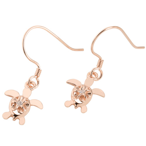 4mm Plumeria in Honu Pink Gold Plated Sterling Silver Hook Earring - Hanalei Jeweler