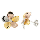 Sterling Silver Tri-Color Plumeria Stud Earring 15mm - Hanalei Jeweler