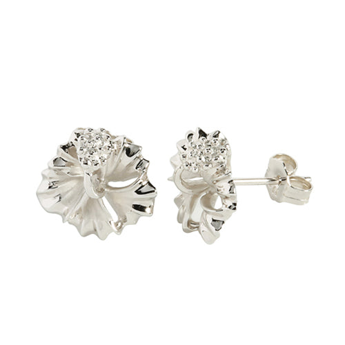 Sterling Silver 12mm Hibiscus Stud Earring rhodium plated - Hanalei Jeweler