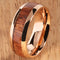 Pink Gold Stainless Natural Hawaiian Koa Wood Inlay Mens Wedding Ring Dome Shape 8mm Hawaiian Ring - Hanalei Jeweler