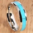 6mm Turquoise Ring Stainless Steel Made Beveled Edge Wedding Ring - Hanalei Jeweler