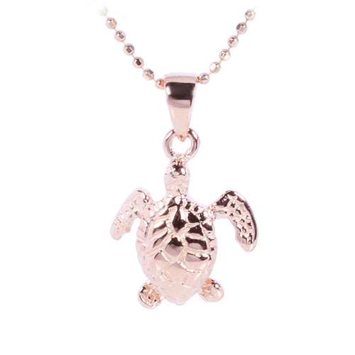 Pink Gold Plated Sterling Silver Small Turtle Pendant - Hanalei Jeweler