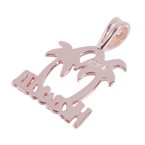 Pink Gold Plated Sterling Silver HAWAII Palm Tree Pendant - Hanalei Jeweler