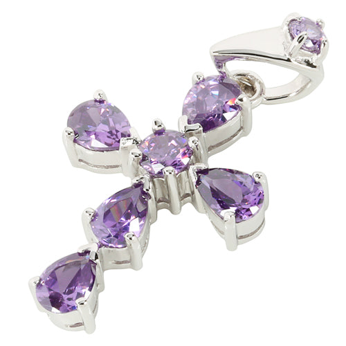 Sterling Silver Purple CZ Cross Pendant - Hanalei Jeweler